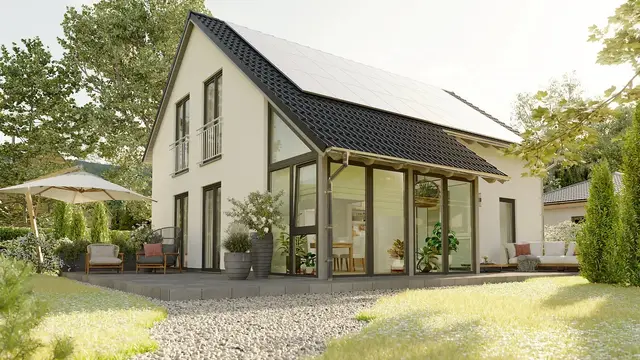 Moderner Garten mit Pergola, reduzierter Bepflanzung und klaren Strukturen im minimalistischen Stil